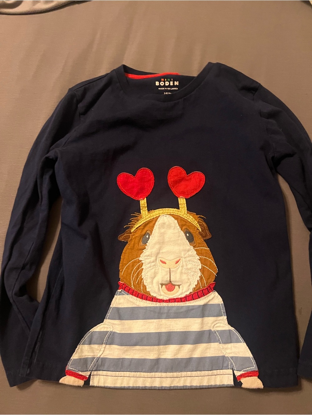 Boden Navy Long-Sleeve Kids Top with Heart Headband size 7/8